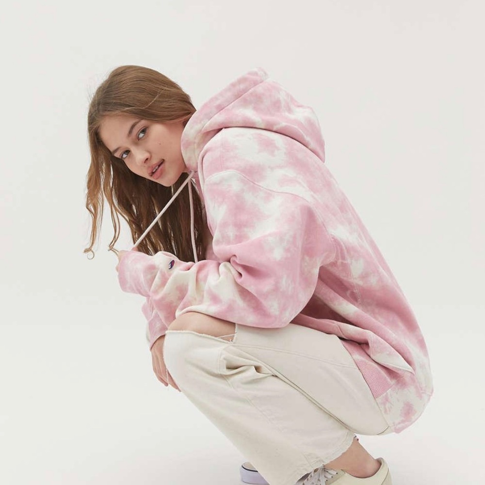 PACSUN Pink & White Tie Dye Pullover Hoodie Sweatshirt PS/ LA Size X-Small